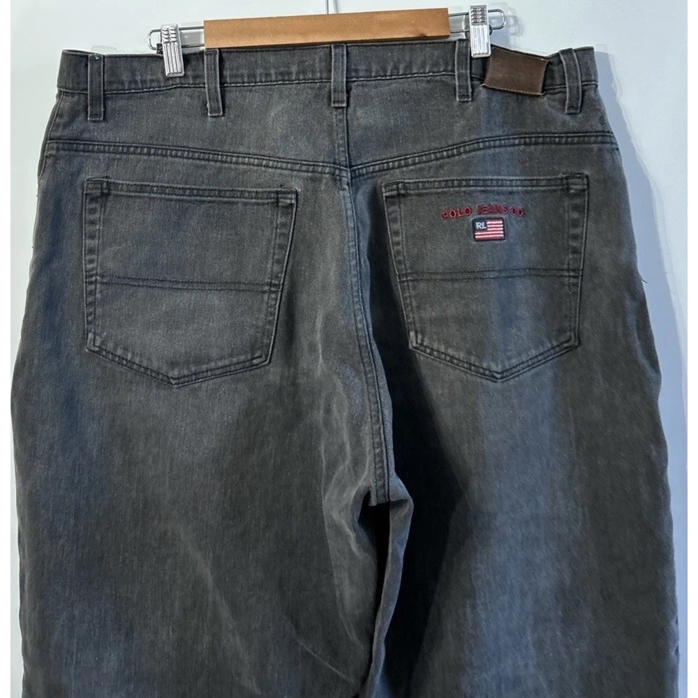 Mens Vintage Polo Jeans Co Ralph Lauren Black Wash Leather Patch Sz 40 40x36
